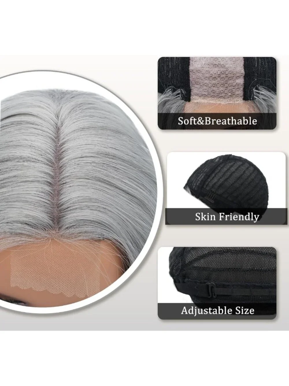 Long Silver Wavy Wig for Women | 26 Inch Curly Middle Part Hairpiece